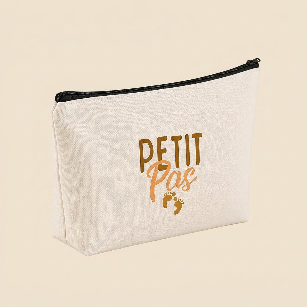 Trousse PETIT PAS en toile de coton naturel avec logo doré